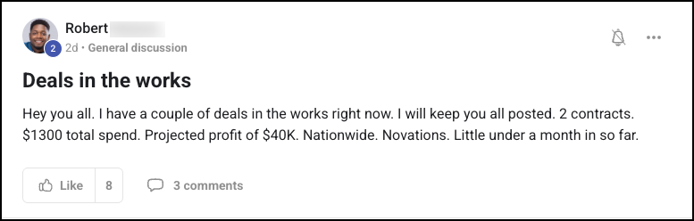 Robert - $1,300 spend, $40K profit